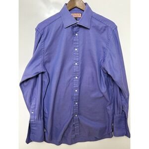 Thomas Pink Men's Shirt 16.5" 32.5" Blue Cotton Prestige Micro Check Long